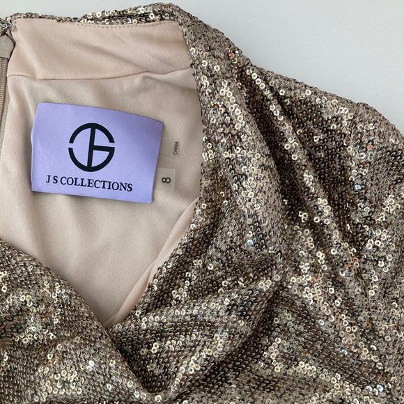 JS COLLECTIONS Cowl Neck Sequin Gown - Picture 8 of 12